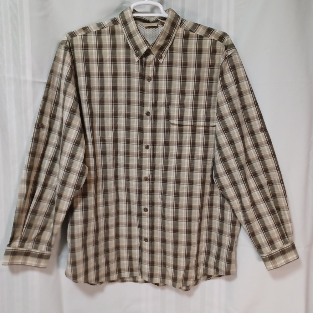 Ruff Hewn Mens XL Plaid Button Dn Shirt Long Sleeve Roll Tab Brown Green RH70246